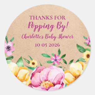 Flowers Thanks for Popping By Baby Shower Tag