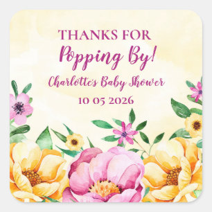 Flowers Thanks for Popping By Baby Shower Tag