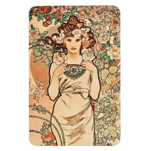 Flowers - the Rose by Alphonse Mucha Magnet