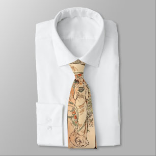Flowers - the Rose by Alphonse Mucha Tie