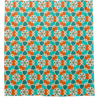 Flowers, Trees and Ninja Stars Orange and Teal  Shower Curtain