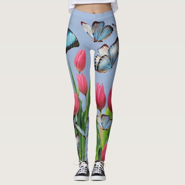 Flowers tulips butterfly leggings (Front)