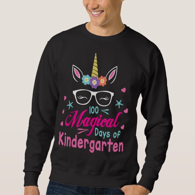 Flowers Unicorn Face Happy 100 Magical Days Of Kin Sweatshirt (Front)