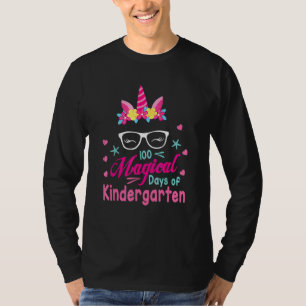 Flowers Unicorn Face Happy 100 Magical Days Of Kin T-Shirt