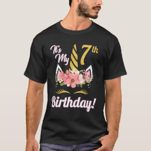 Flowers Unicorn Face It s My 7th Birthday Happy 7 T-Shirt