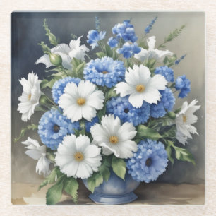Flowers Vase Elegant Watercolor Glass Coaster