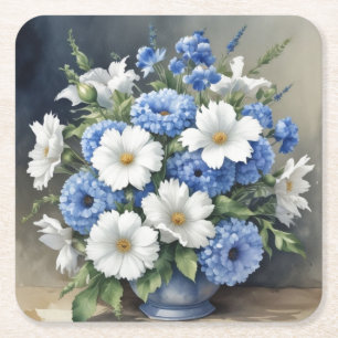 Flowers Vase Elegant Watercolor Square Paper Coaster