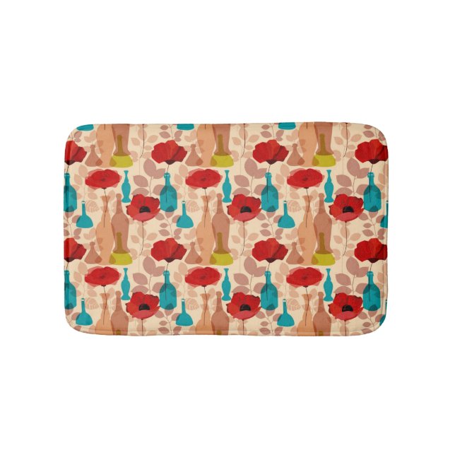 Flowers, vases and bottles pattern bath mat (Front)
