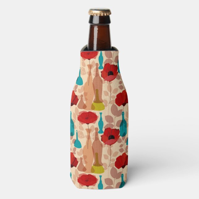 Flowers, vases and bottles pattern bottle cooler (Bottle Front)