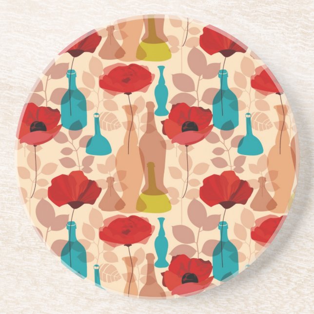 Flowers, vases and bottles pattern coaster (Front)