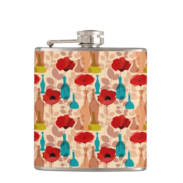Flowers, vases and bottles pattern hip flask (Front)