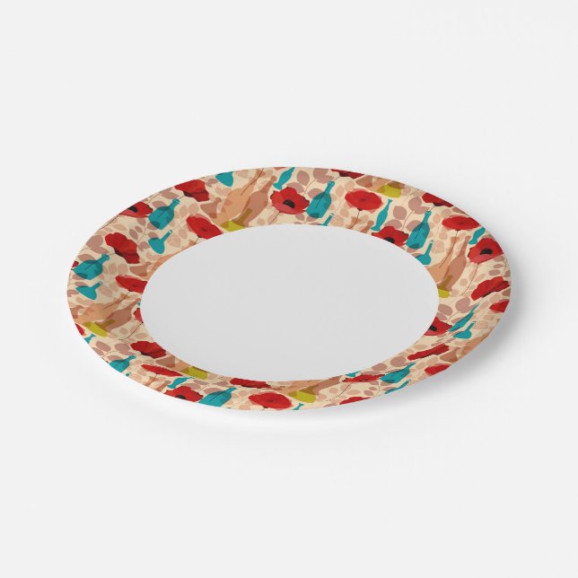 Flowers, vases and bottles pattern paper plate (Angled)