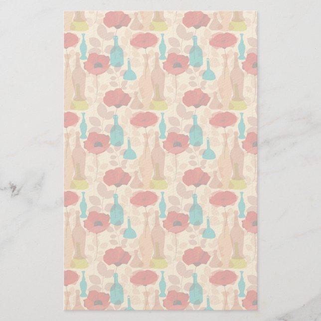 Flowers, vases and bottles pattern stationery (Front)