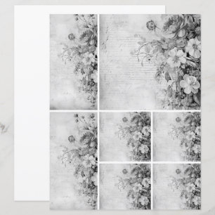 Flowers Vintage Collage 1b 2 of 4 Black and white