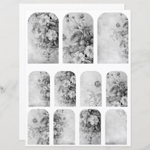 Flowers Vintage Collage 1b 4 of 4 Black and White