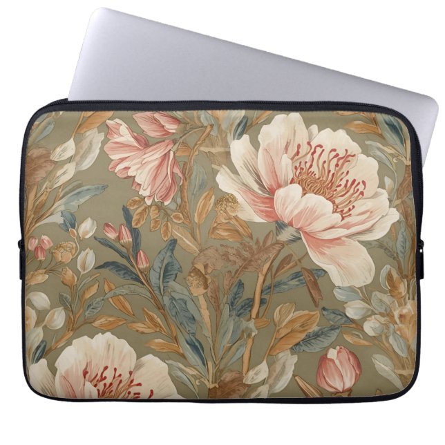 Flowers, Vintage,Glamorous Garden Blooms Laptop Sleeve (Front)