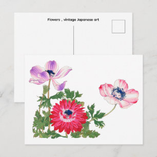 Flowers , vintage Japanese art Postcard