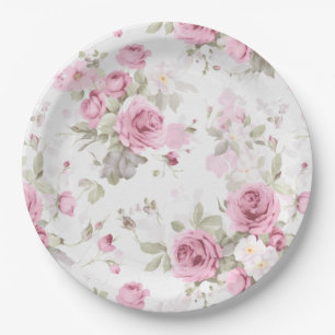 Flowers,vintage roses,pink roses paper plate
