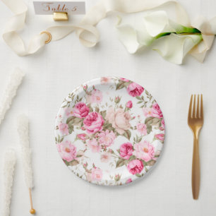 Flowers,vintage roses,pink roses paper plate