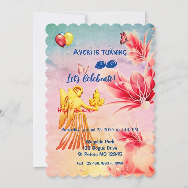 Flowers Virgo (August 23 – September 22) Birthday  Invitation (Front)