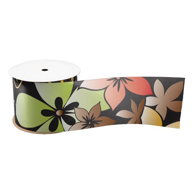 Flowers wall paper 4 satin ribbon (Spool)