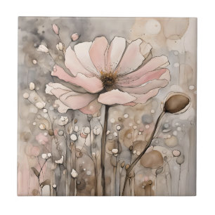 Flowers Watercolor Abstract Beige Pink Tile