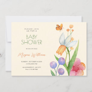 Flowers watercolor baby shower invitation