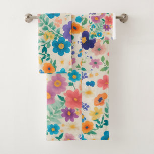 Flowers Watercolor Colourful Personalised Pattern Bath Towel Set