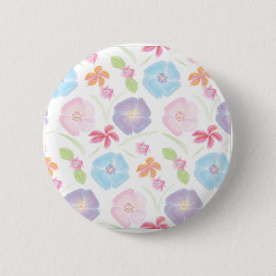 Flowers Watercolor Soft Pink , Blue, Romantic 6 Cm Round Badge