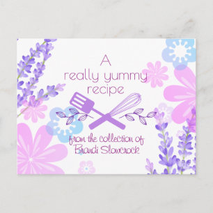 Flowers whisk spatula cooking baking recipe card