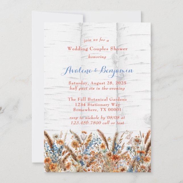 Flowers White Birch Tree Wedding Couples Shower Invitation (Front)
