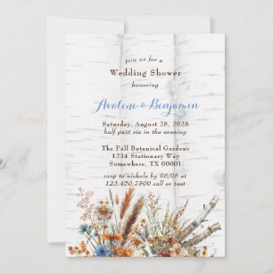 Flowers White Birch Tree Wedding Shower Invitation