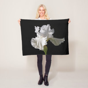 Flowers White Iris Fleece Blanket