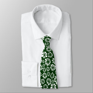 Flowers - White on Dark Green Tie