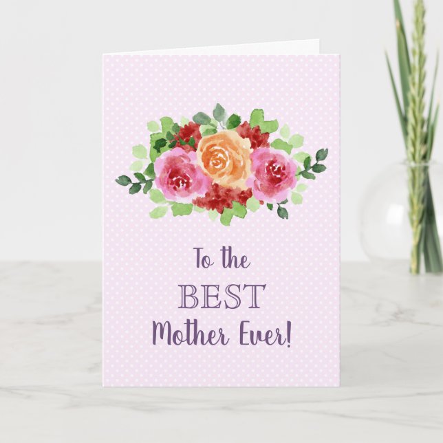 Flowers, White & Pink Dots Happy Mother's Day Card (Front)