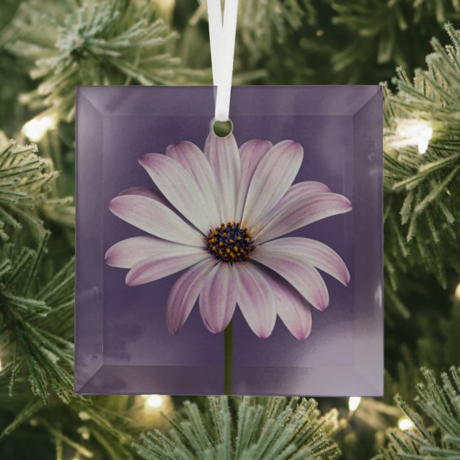 Flowers | White & Purple Daisy Glass Tree Decoration (Insitu)