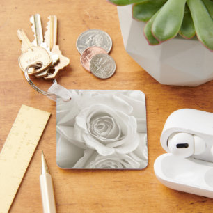 Flowers   White Roses Key Ring