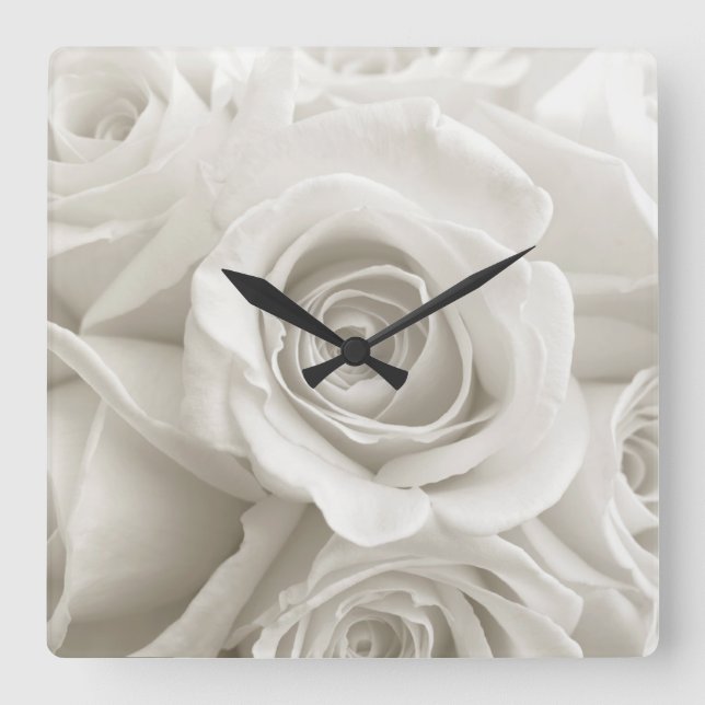 Flowers | White Roses Square Wall Clock (Front)