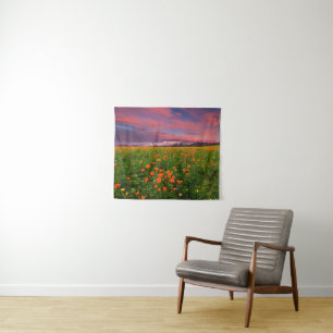 Flowers   Wildflower Field Snowcapped Mountains Tapestry