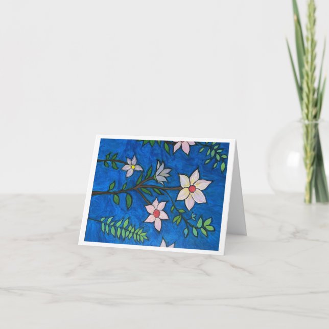 Flowers with Blue Background Greeting Card (Front)