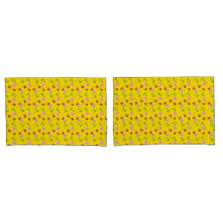  flowers with butterflies on a yellow background pillowcase