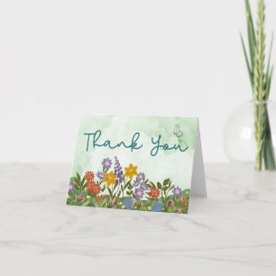 Flowers with Green Gradient Thank You Card