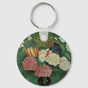Flowers with Ivy by Henri Rousseau, Vintage Floral Key Ring