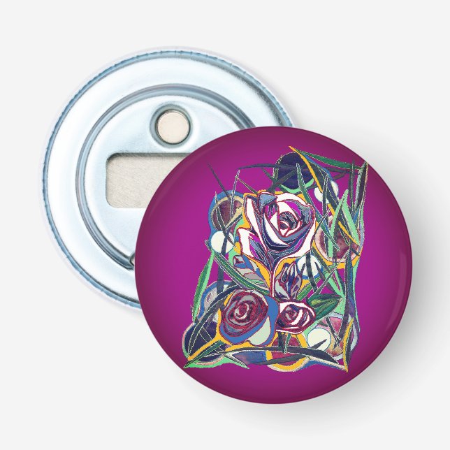 Flowers, with purple background bottle opener (Front)