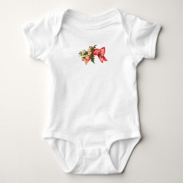 Flowers With Red Ribbon Baby Bodysuit (Front)