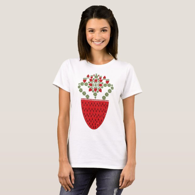 Flowers With Strawberry Fruit In Vase T-Shirt (Front Full)