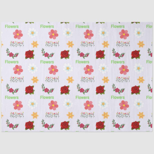 Flowers with text pattern on grey tissue paper (Front)