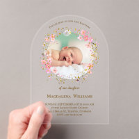 flowers wreath photo frame | Baptism Invitation