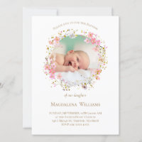  flowers wreath photo frame | Baptism Invitation
