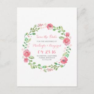 flowers wreath watercolor save the date postcards